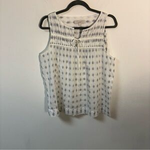 LOFT White and Blue Women's Tank Top Cotton Blend Smocked Medium